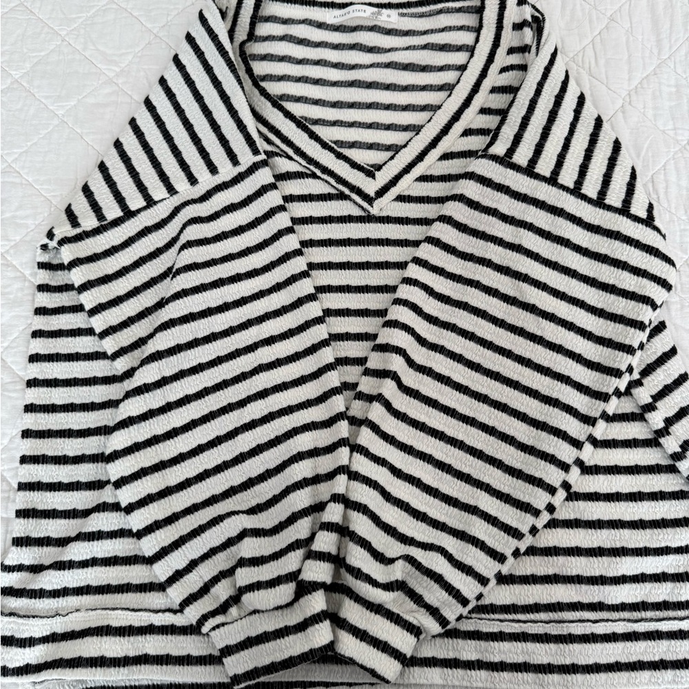 Altar’D State Black and White Striped v neck Sweater